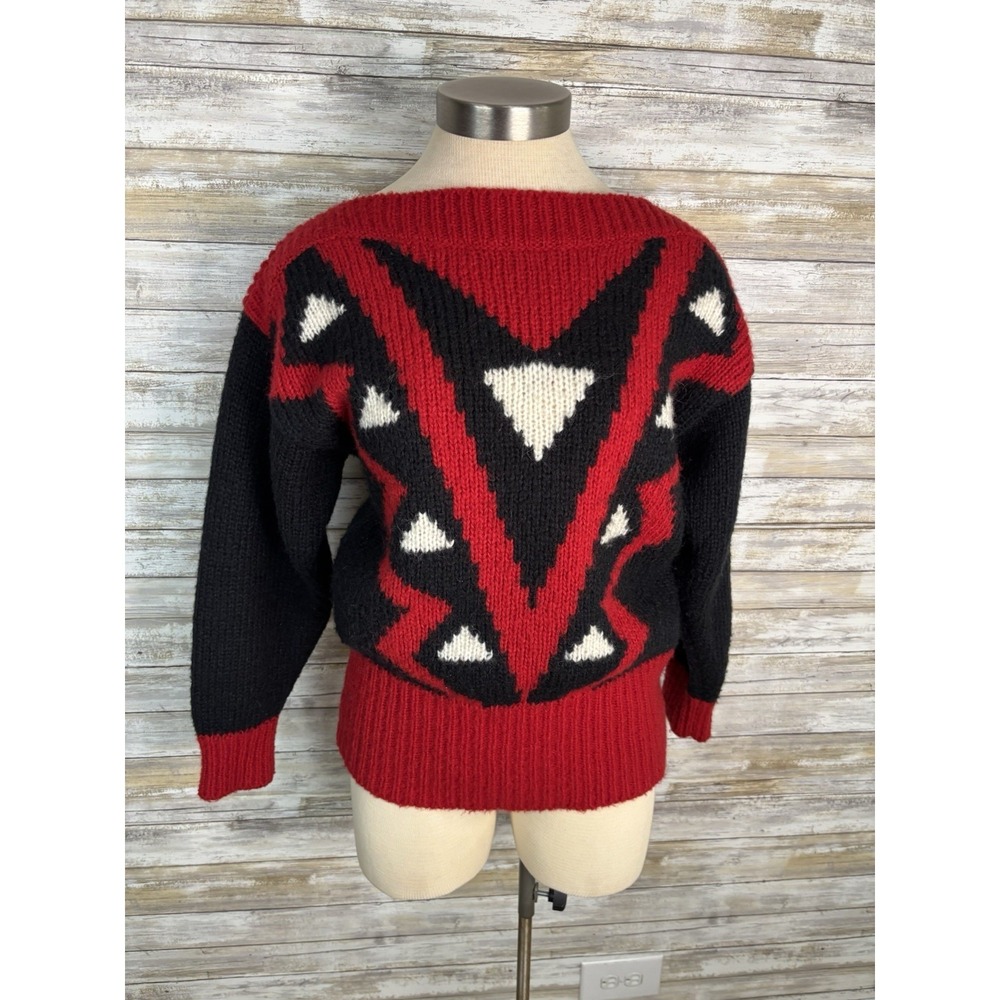Adolfo Collectibles Women's Vtg Sweater Pullover Black Red White Geometric Small